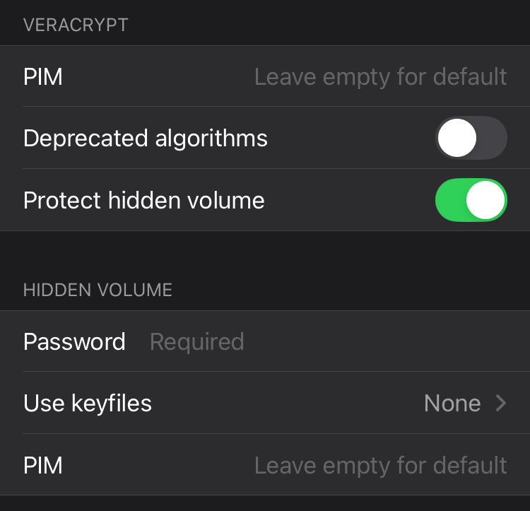 Protect hidden volume switch